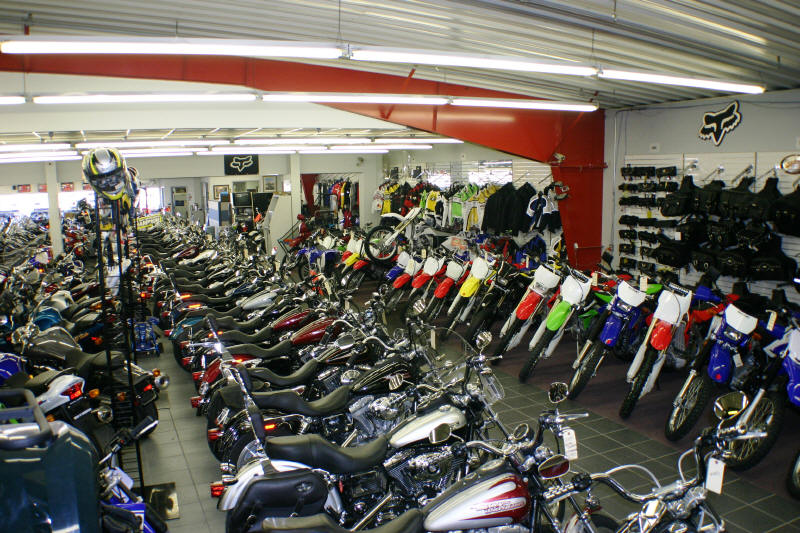 Motorcycle and ATV accessories galore in this dealership.